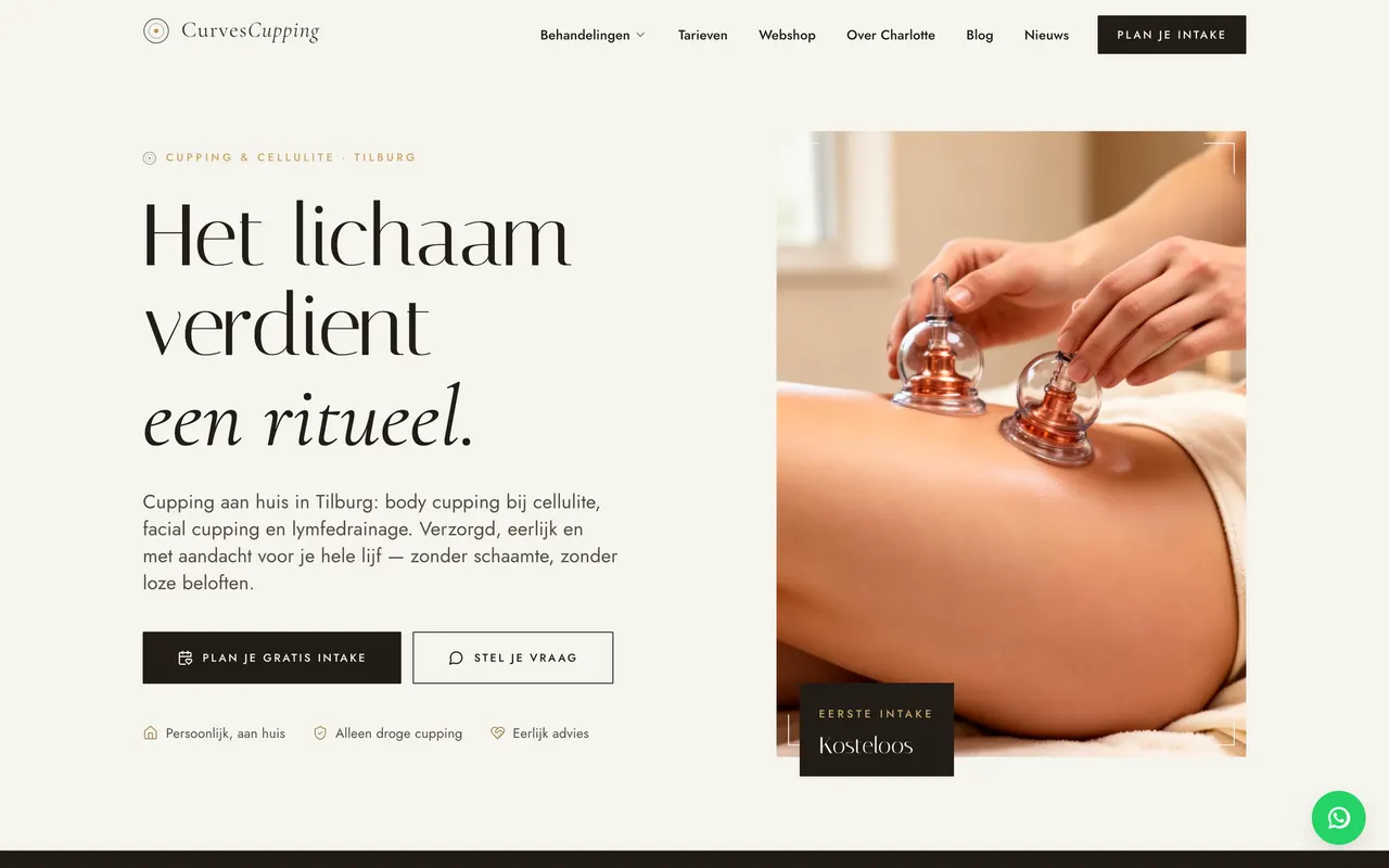 Homepage van CurvesCupping (curvescupping.nl), gebouwd door NEXTRIQ