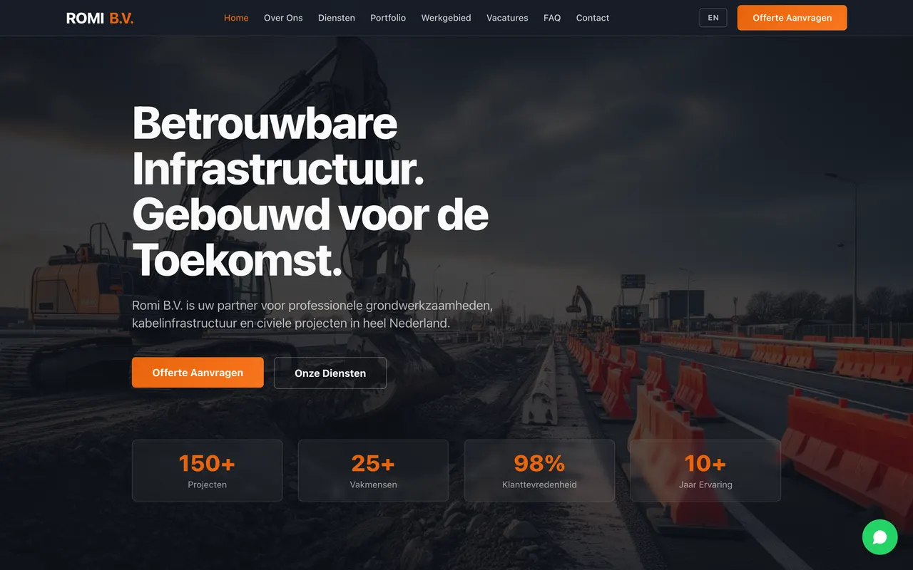 Homepage van Romi Infra (romi-infra.nl), gebouwd door NEXTRIQ