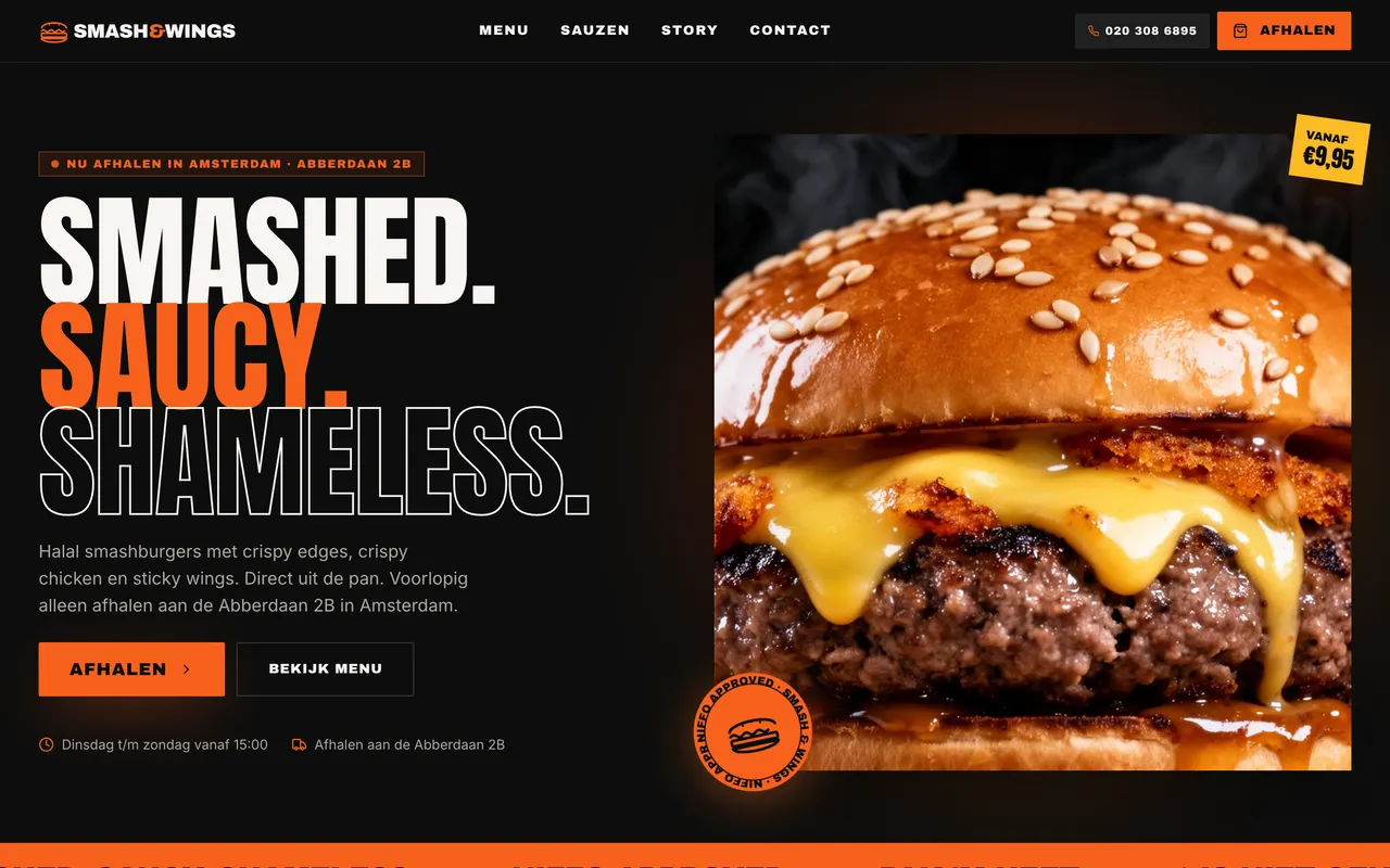 Homepage van Smash & Wings (smashenwings.nl), gebouwd door NEXTRIQ