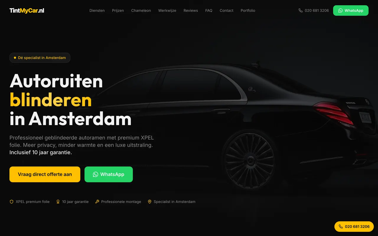 Homepage van TintMyCar (tintmycar.nl), gebouwd door NEXTRIQ